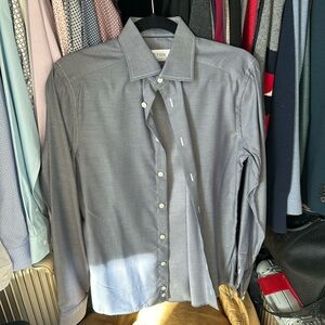 Eton Mens Button-Up Shirt Navy Diamond Dot Long Sleeve 15 Super Slim